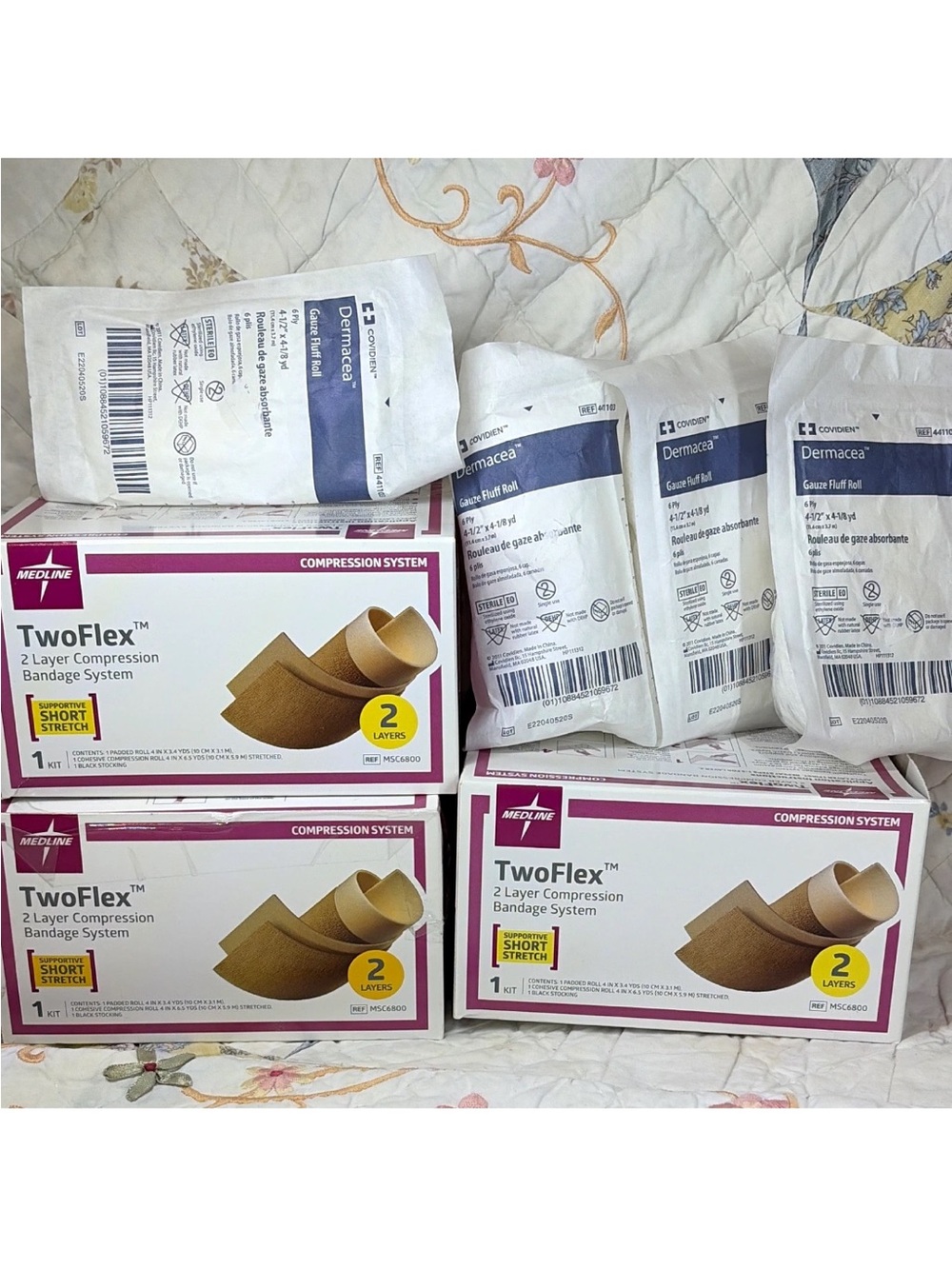 Medline TwoFlex 2-Layer Compression Bandage System Kits & Dermacea Gauze x 4